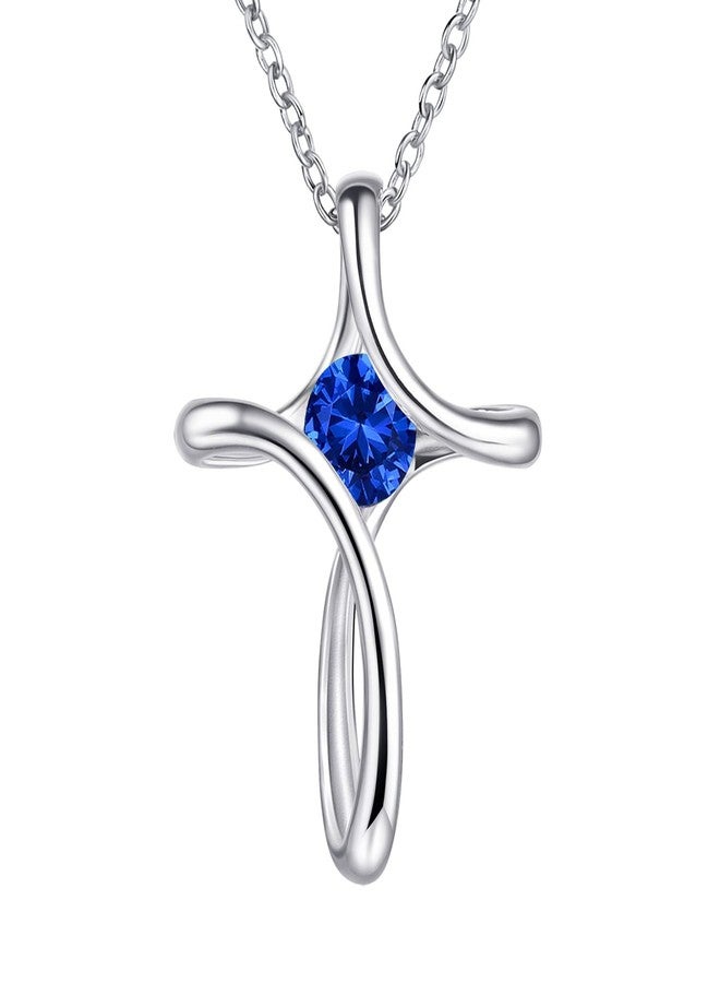 NINAMAID Cross Necklace for Women, 925 Sterling Silver Birthstone Necklace for Women with Diamond Sideways Cross Necklace Birthstone Jewelry Birthday Gifts for Women - Image 1