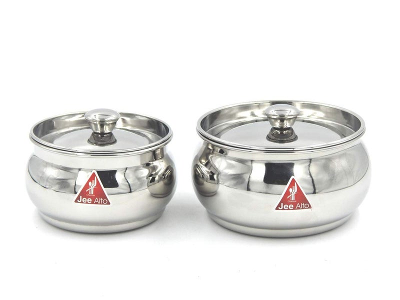 Jee Alto Stainless Steel Round Apple Multipurpose Container/Serving Dish/Storage Pot Small Set Of 2 Pcs(300Ml, 425 Ml) - Silver - Image 2