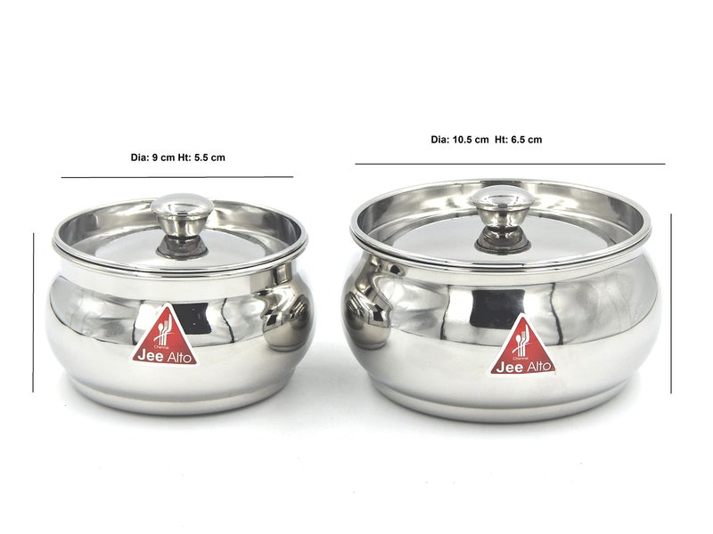 Jee Alto Stainless Steel Round Apple Multipurpose Container/Serving Dish/Storage Pot Small Set Of 2 Pcs(300Ml, 425 Ml) - Silver - Image 5