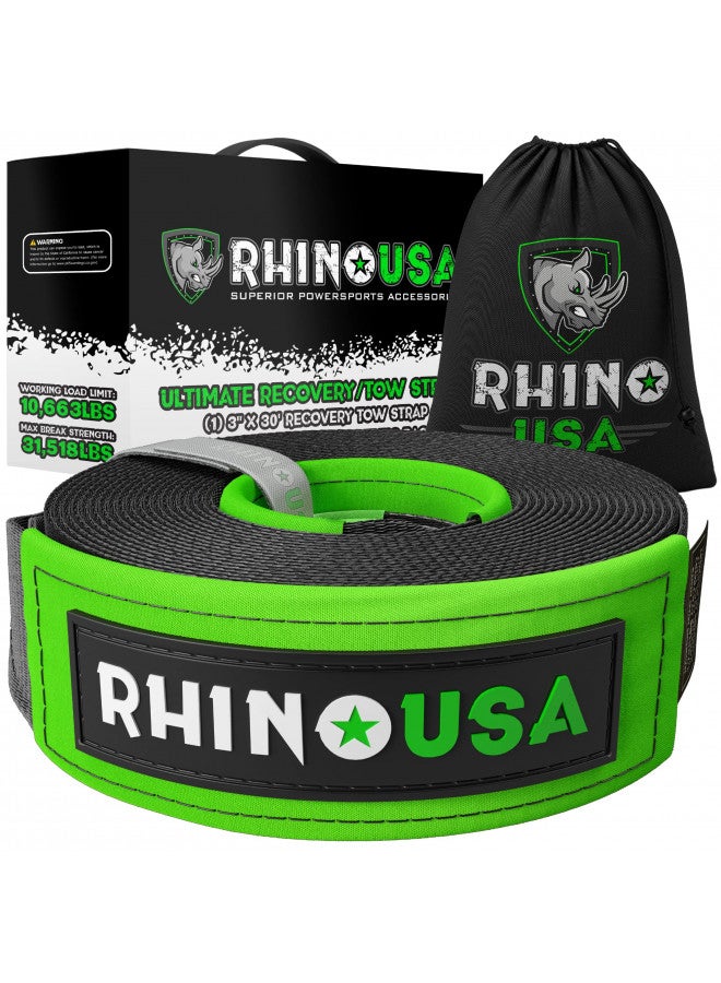 Rhino USA Rhino USA Recovery Tow Strap (3" x 30') - 31,518lb Break Strength - Emergency Recovery Strap Tow Rope for Truck, UTV, ATV & More - Heavy Duty Towing Strap for Offroad 4x4 Use - Compatible with Jeep - Image 1