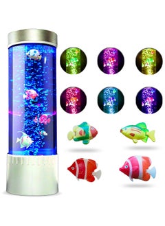 LIXES LED Mini Desktop Bubble Fish Lamp - Relaxing Fish Tank with Bubbles & Color-Changing LED Aquarium Light - Mood Soothing & Calming Sensory Tubes with Floating Jelly Fish, Sea Horse & Fish  - Image 1