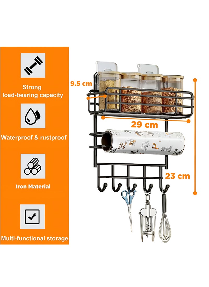 BestStore Multi-Tier Spice Rack Fridge Storage Organizer Metal Hanging Basket with 5-Hooks and Towel Stand for Refrigerator Bottles and Spice Jar Holder  - Image 3