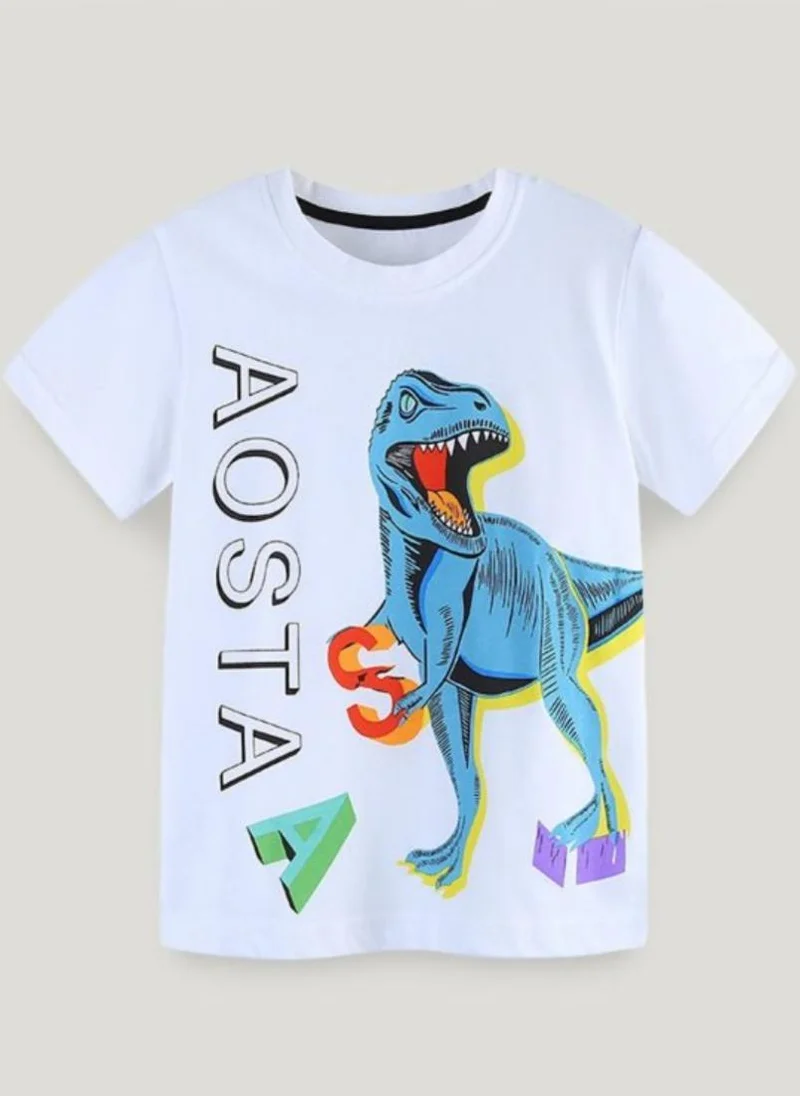 YUNIQEE White Graphic Printed Solid Round Neck Cotton T-shirt