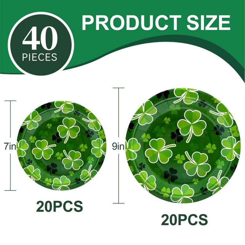 Aixuler St Patrick's Day 40Pcs Disposable Paper Plates,Including 20pcs 9" and 20pcs 7" Plates,Strong and Sturdy Disposable Plates for St Patrick's Day Party, Dinner, Holiday, Picnic,Dinner Table, Wedding - Image 2