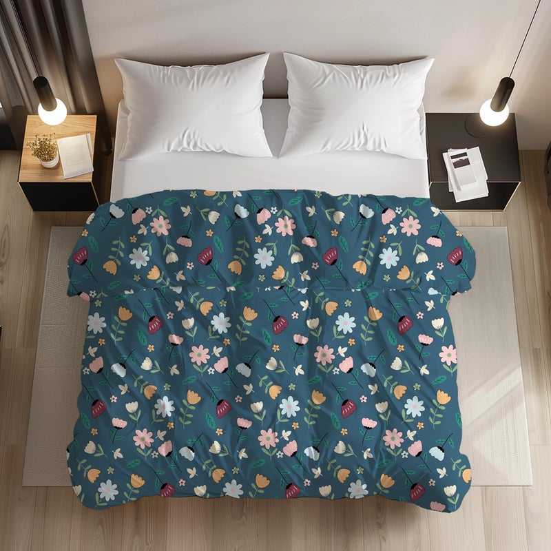 LOOMLYFE 200TC Premium Glace Cotton Duvet Cover/Comforter Cover/Rajai Cover/Blanket Cover/Quilt Cover for Double Bed with Zipper 90"x100" inches - BlueMultiFlower - Image 4