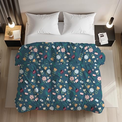 LOOMLYFE 200TC Premium Glace Cotton Duvet Cover/Comforter Cover/Rajai Cover/Blanket Cover/Quilt Cover for Double Bed with Zipper 90"x100" inches - BlueMultiFlower - Image 1