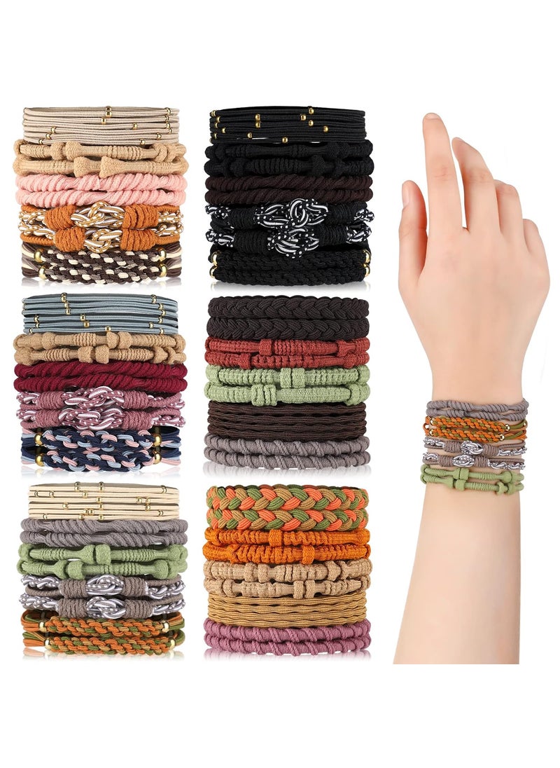 Cindeer - 60 Pcs Boho Hair Accessories Stylish Bracelets Hair Ties  Bands  Soft DualUse Elastics for Women  Girls 10 Styles for Ponytails  Braids - Image 1