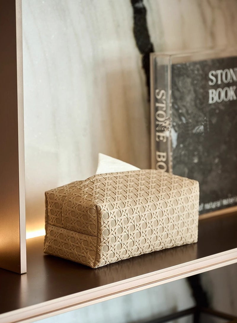 Tissue Box Cover, Waterproof PU Leather Tissue Boxes holder, Vine Woven Pattern Rectangular Tissue Boxes, Living Room Bathroom Vanity Tissue Case, Office Desk Car Tissue Holder, Home Decorations (Five Colors) - Image 3