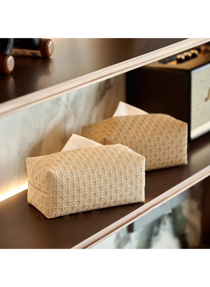 Tissue Box Cover, Waterproof PU Leather Tissue Boxes holder, Vine Woven Pattern Rectangular Tissue Boxes, Living Room Bathroom Vanity Tissue Case, Office Desk Car Tissue Holder, Home Decorations (Five Colors) - Image 5