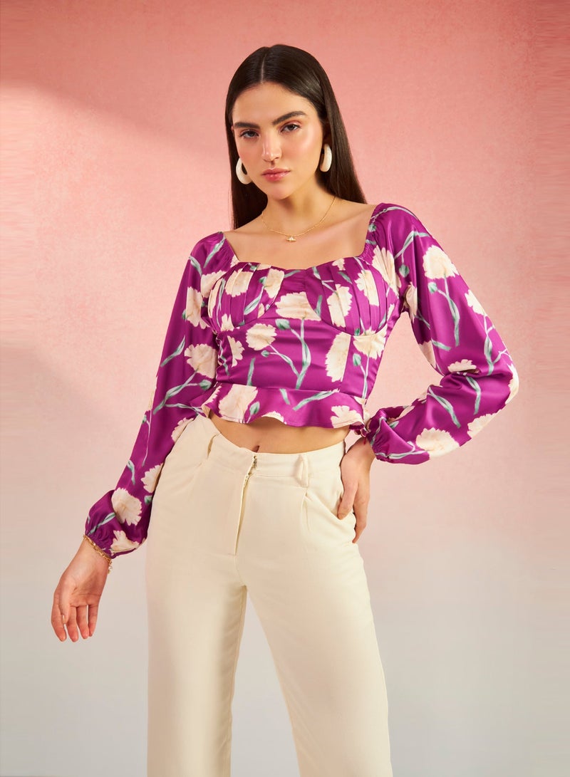 Virgio VIRGIO Satin Floral Bustier Flared Hem Top  - Image 3