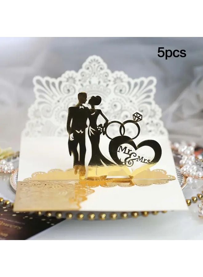 بيج 5 قطع دعوات زفاف فاخرة ثلاثية الأبعاد منحوتة بالليزر بتصميم زهري مقاس 5x7 بوصة - Image 4