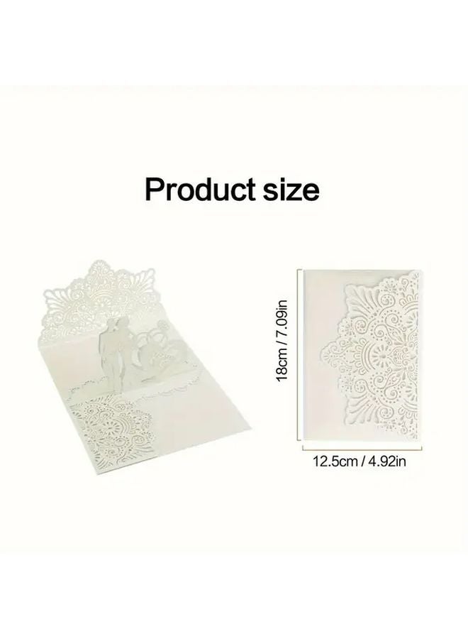 بيج 5 قطع دعوات زفاف فاخرة ثلاثية الأبعاد منحوتة بالليزر بتصميم زهري مقاس 5x7 بوصة - Image 3