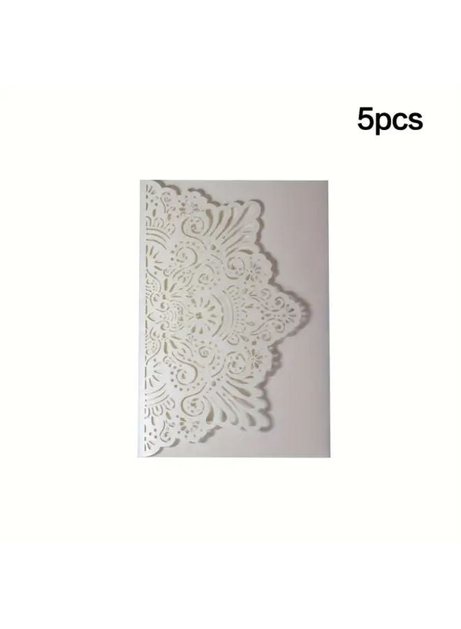 بيج 5 قطع دعوات زفاف فاخرة ثلاثية الأبعاد منحوتة بالليزر بتصميم زهري مقاس 5x7 بوصة - Image 1