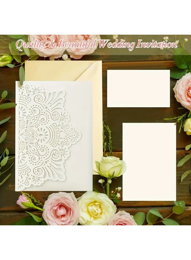 بيج 5 قطع دعوات زفاف فاخرة ثلاثية الأبعاد منحوتة بالليزر بتصميم زهري مقاس 5x7 بوصة - Image 5
