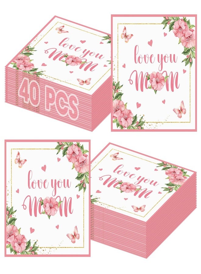 Litmitfu 40 Pcs Happy Mothers Day Napkins - 6.5 Inch Flower Mother Days Paper Napkins, 3-Ply Disposable Love You Mom Cocktail Napkin Hand Towel Set for Mother's Day Party Supplies Table Decorations Favors - Image 1