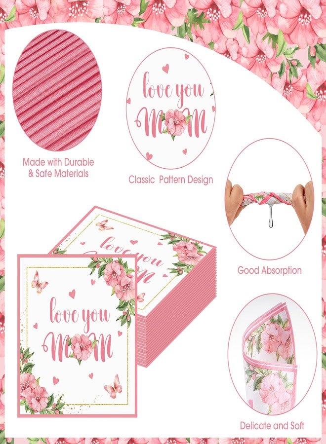 Litmitfu 40 Pcs Happy Mothers Day Napkins - 6.5 Inch Flower Mother Days Paper Napkins, 3-Ply Disposable Love You Mom Cocktail Napkin Hand Towel Set for Mother's Day Party Supplies Table Decorations Favors - Image 5