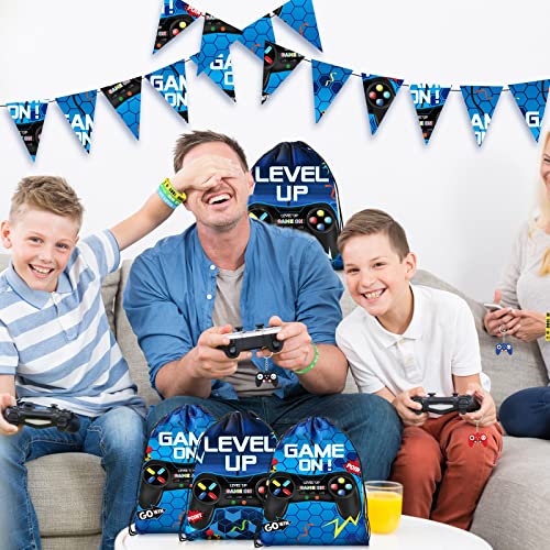 Nosiny 72 Pcs Video Game Party Favors Video Gamer Party Drawstring Bags Gaming Goodie Bag Silicone Bracelet Wristbands Keychain Classroom Rewards for Kids Birthday Bag Stuffers(Blue,Fresh) - Image 5