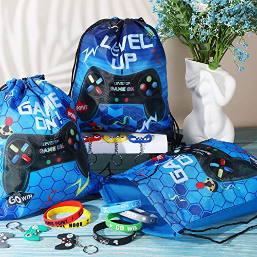 Nosiny 72 Pcs Video Game Party Favors Video Gamer Party Drawstring Bags Gaming Goodie Bag Silicone Bracelet Wristbands Keychain Classroom Rewards for Kids Birthday Bag Stuffers(Blue,Fresh) - Image 4
