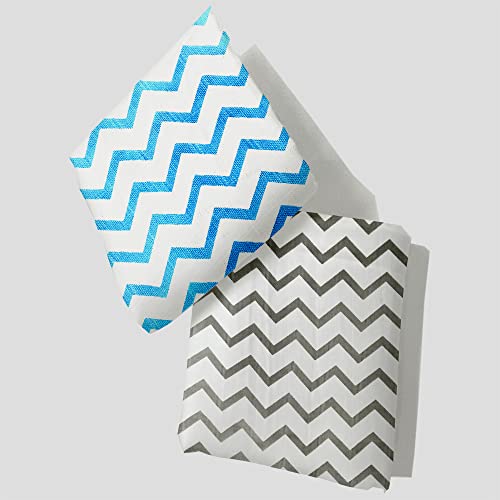 Mahaveer Cotton Organic Cotton Muslin Pack of 2 Baby Bath Towel 120 Cm X 120 Cm,400 Tc_ Zig Zag Blue & Grey - Image 1