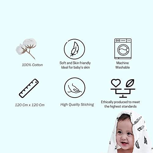Mahaveer Cotton Organic Cotton Muslin Pack of 2 Baby Bath Towel 120 Cm X 120 Cm,400 Tc_ Zig Zag Blue & Grey - Image 3