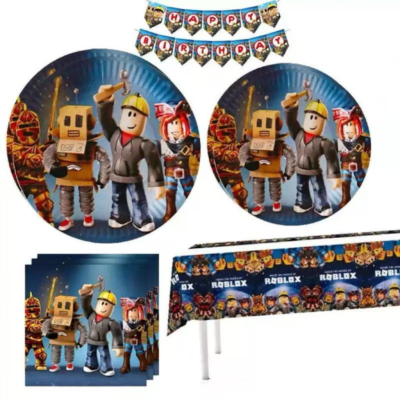 Roblox Virtual World Game Decoration Theme Birthday Party Tableware 62-Piece Set - Image 2