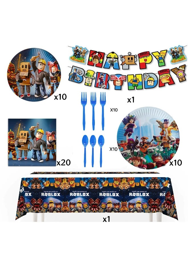 Roblox Virtual World Game Decoration Theme Birthday Party Tableware 62-Piece Set - Image 1