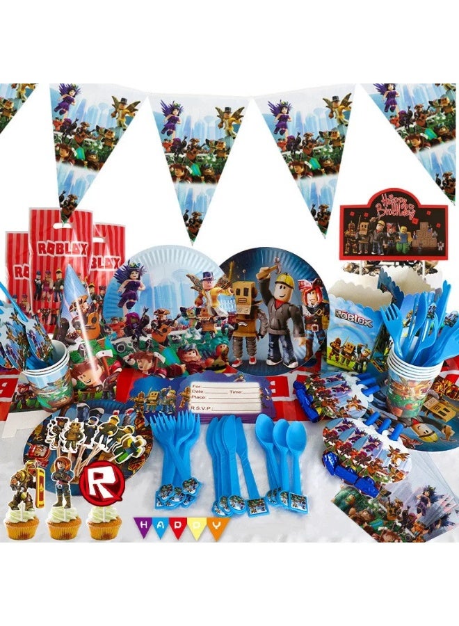 Roblox Virtual World Game Decoration Theme Birthday Party Tableware 62-Piece Set - Image 5