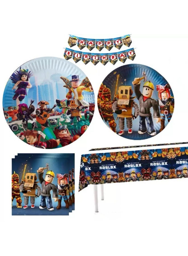 Roblox Virtual World Game Decoration Theme Birthday Party Tableware 62-Piece Set - Image 3