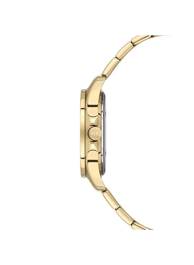 يو اس بولو اسن ساعة نسائية ستانلس ستيل بسوار ذهبي وميناء ذهبي  مم