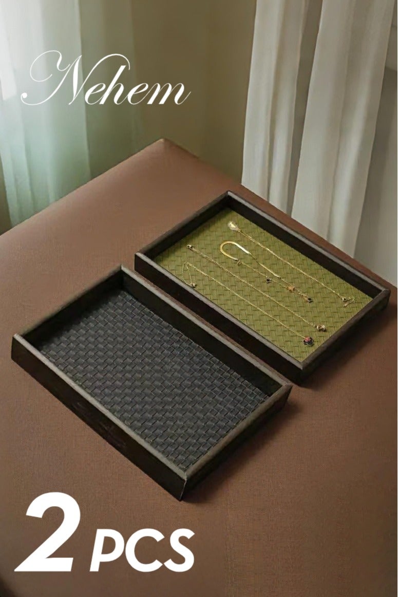 nehem 2 pcs Wood Grain Serving Tray Decorative Trays for Jewelry/ring/watch/coffee  - Image 1