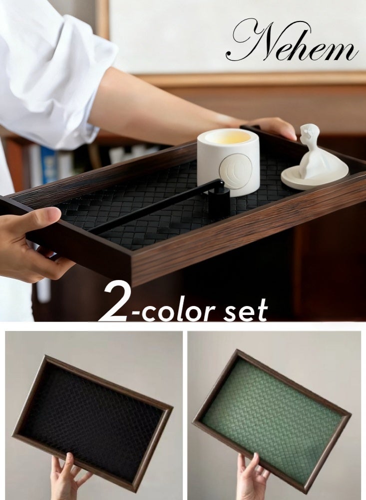 nehem 2 pcs Wood Grain Rectangle Serving Tray Holds Candles, Bathroom Soap Dish Tea Tray Decorative Trays for Jewelry/ring/watch/coffee/Breakfast/Make Up Decorative Trays ﻿ - Image 1