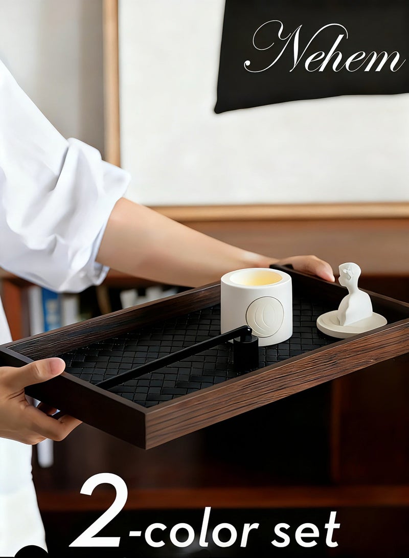 nehem 2 pcs Wood Grain Rectangle Serving Tray Holds Candles, Bathroom Soap Dish Tea Tray Decorative Trays for Jewelry/ring/watch/coffee/Breakfast/Make Up Decorative Trays ﻿ - Image 2