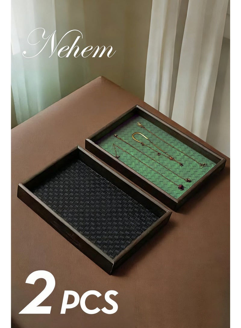 nehem 2 pcs Wood Grain Rectangle Serving Tray Holds Candles, Bathroom Soap Dish Tea Tray Decorative Trays for Jewelry/ring/watch/coffee/Breakfast/Make Up Decorative Trays ﻿ - Image 3