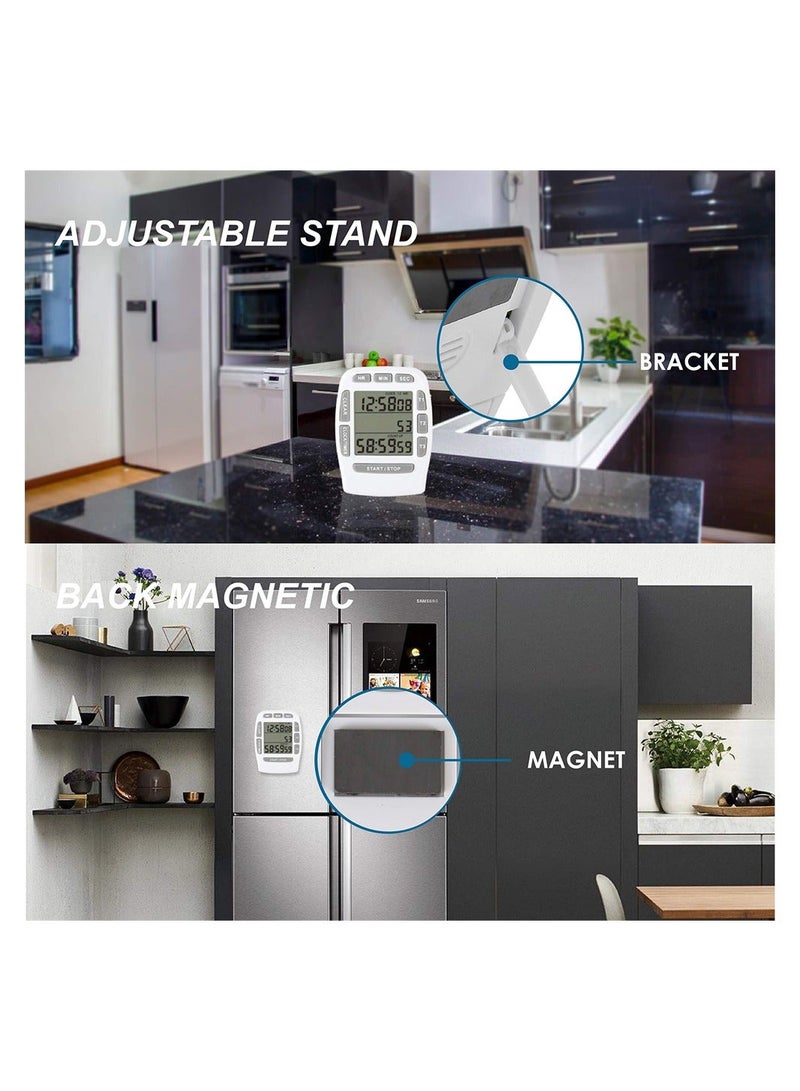 Digital Kitchen Triple Timer, Count-down & Count-up Tracking, Loud Buzzer Reminder, Magnetic Timer with Big Digits and Back Stand for Cooking, Meeting, Classroom, Studying, Exercising (White) - Image 4