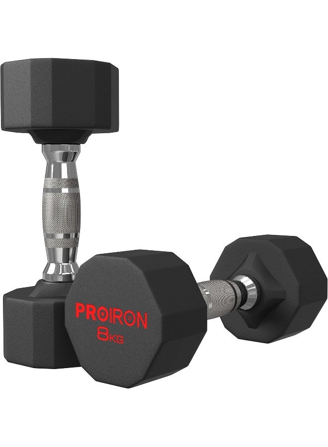 PROIRON Rubber Dumbbells Odorless, Steel Weights Set Men Women Home Gym 3kg 5kg 8kg 10kg 12kg 16kg 20kg 24kg Fitness Training Exercise Body Strength Lifting Equipment (Pair or Single) - Image 1
