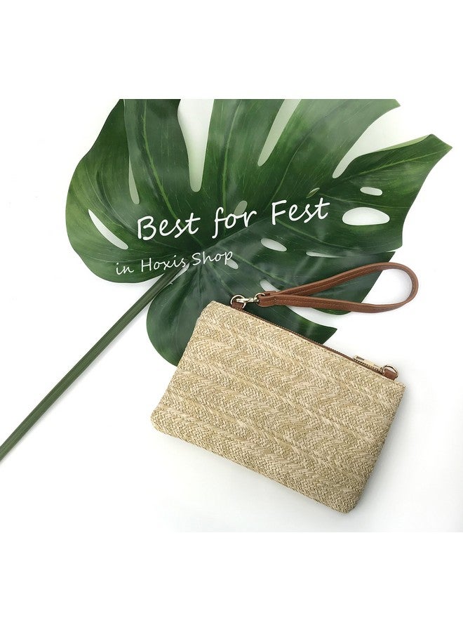 Hoxis Straw Zipper Small Cross Body Bag Wristlet Clutch Womens Purse (Brown) - Image 4