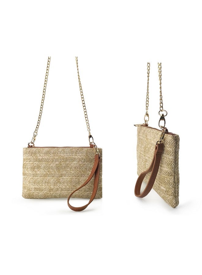 Hoxis Straw Zipper Small Cross Body Bag Wristlet Clutch Womens Purse (Brown) - Image 5