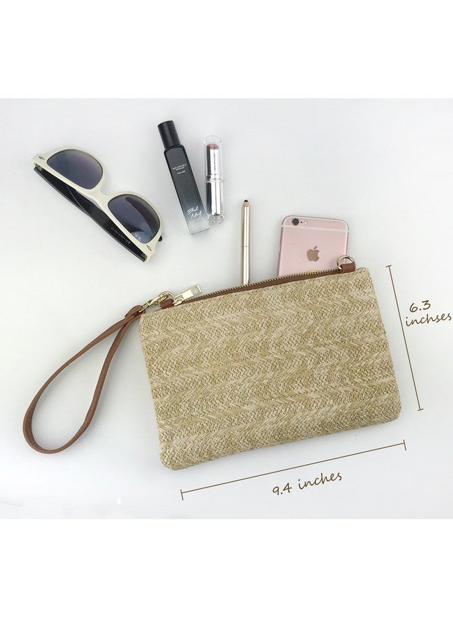 Hoxis Straw Zipper Small Cross Body Bag Wristlet Clutch Womens Purse (Brown) - Image 3