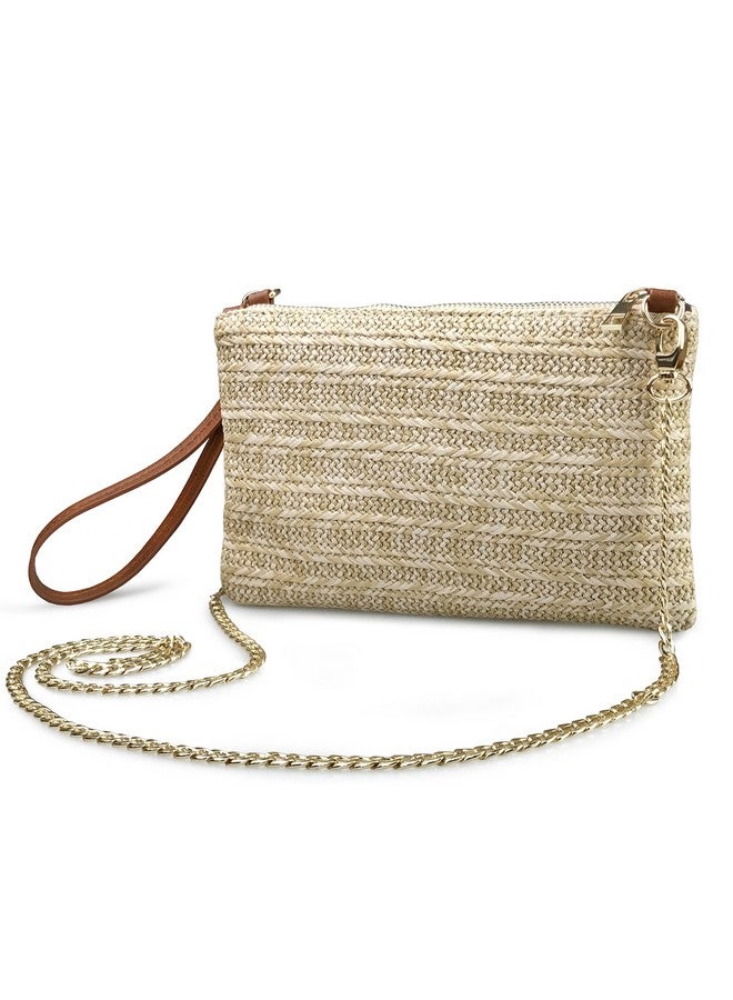 Hoxis Straw Zipper Small Cross Body Bag Wristlet Clutch Womens Purse (Brown) - Image 2