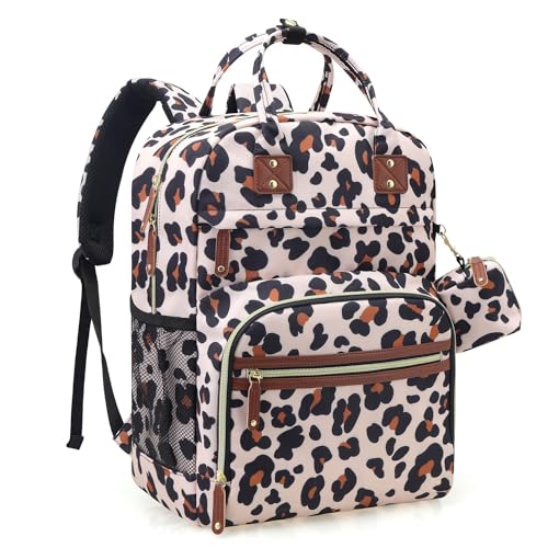 Tuwubi Diaper Bag Backpack Baby Essentials Travel Tote Bag Multi function Waterproof Backpacks Travel Essentials with Stroller Straps Pacifier Case Leopard Print - Image 1