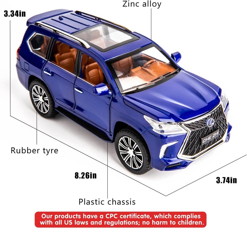 BDTCTK Kids Boy and Girl 1/24 Lexus 570 Off-Road in Luxury SUV Model Car Toy(Blue) - Image 3