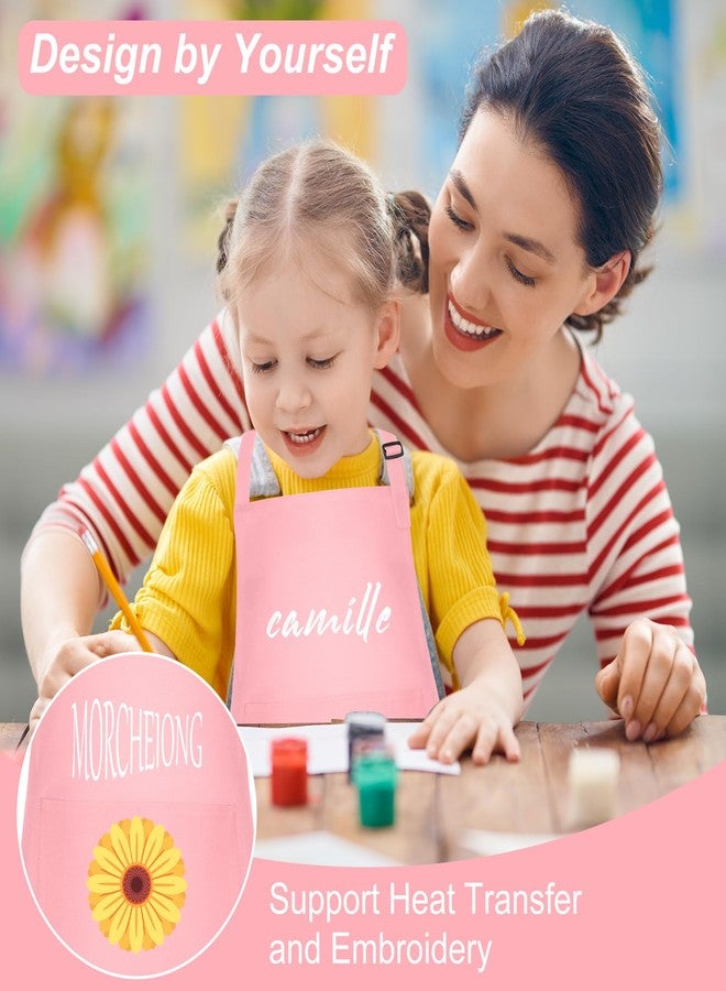 Morcheiong 8 Pack Adjustable Kids Apron Bulk with 2 Pockets Toddler Apron Kids Painting Aprons for Cooking Baking Painting Boys Girls (Pink) - Image 5
