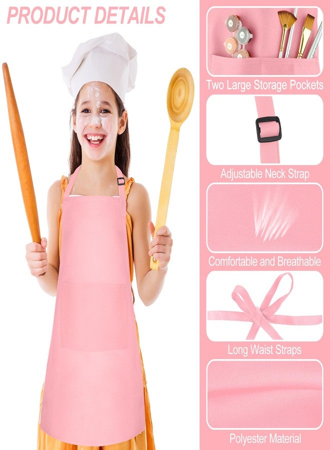 Morcheiong 8 Pack Adjustable Kids Apron Bulk with 2 Pockets Toddler Apron Kids Painting Aprons for Cooking Baking Painting Boys Girls (Pink) - Image 3