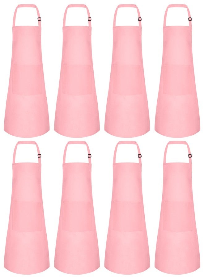 Morcheiong 8 Pack Adjustable Kids Apron Bulk with 2 Pockets Toddler Apron Kids Painting Aprons for Cooking Baking Painting Boys Girls (Pink) - Image 1