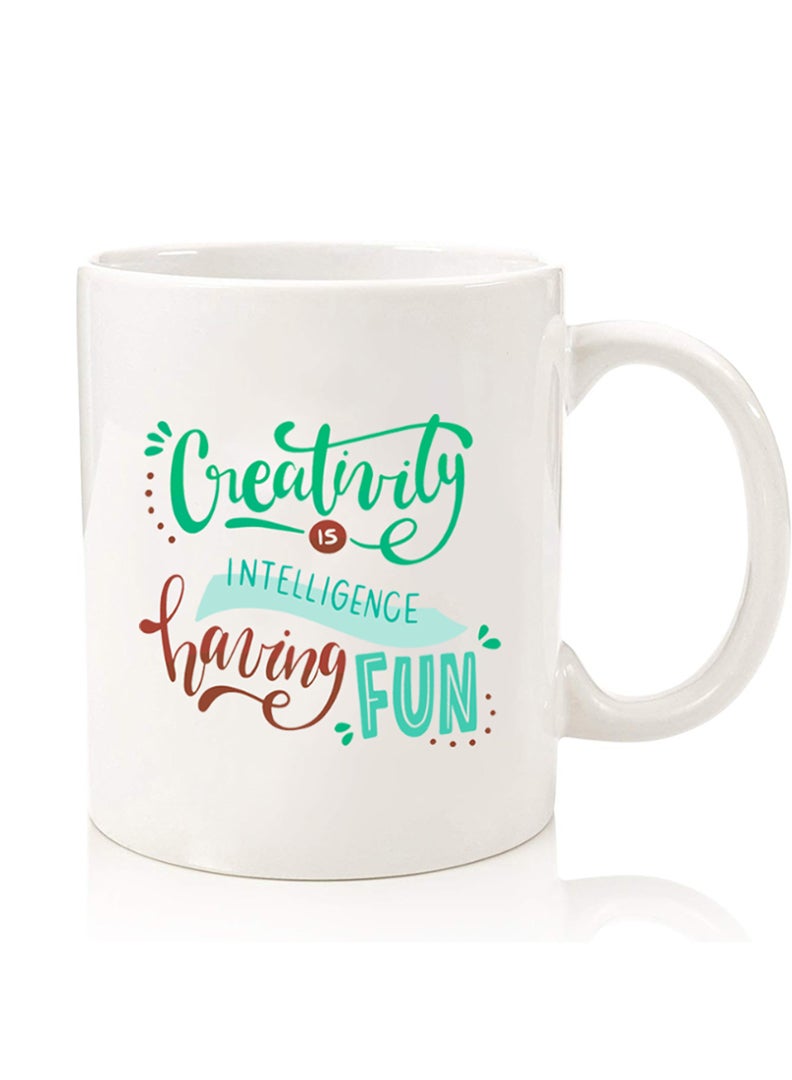 Theodor Premium Quality Two Sided Printed Coffee Mug Tea Cup For Home Office, Kids Men Women Creativirty is Intelligence having Fun - Image 1