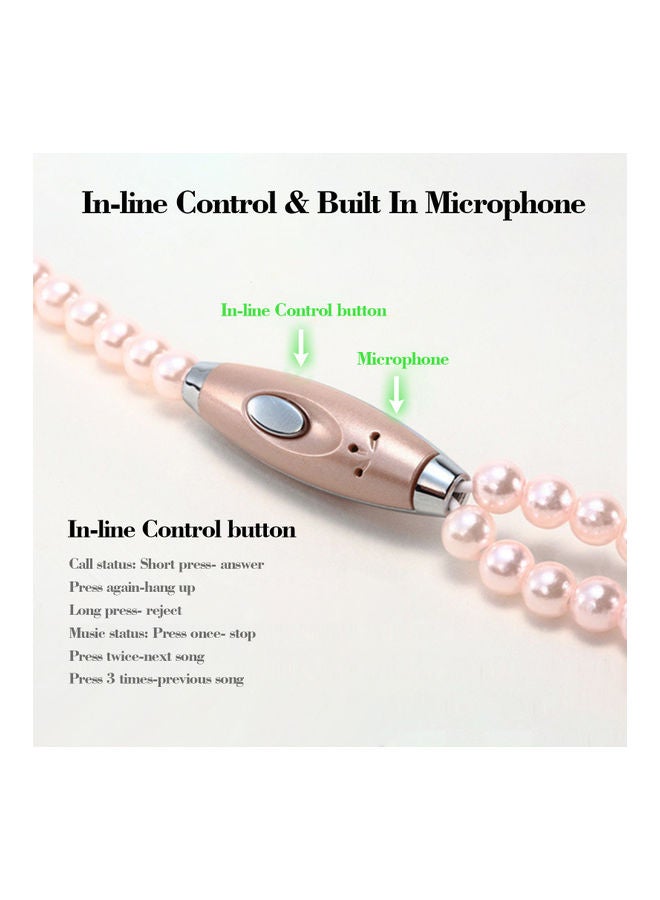 Wired In-Ear Pearl Necklace Stereo Earphones With Mic Pink  - Image 2