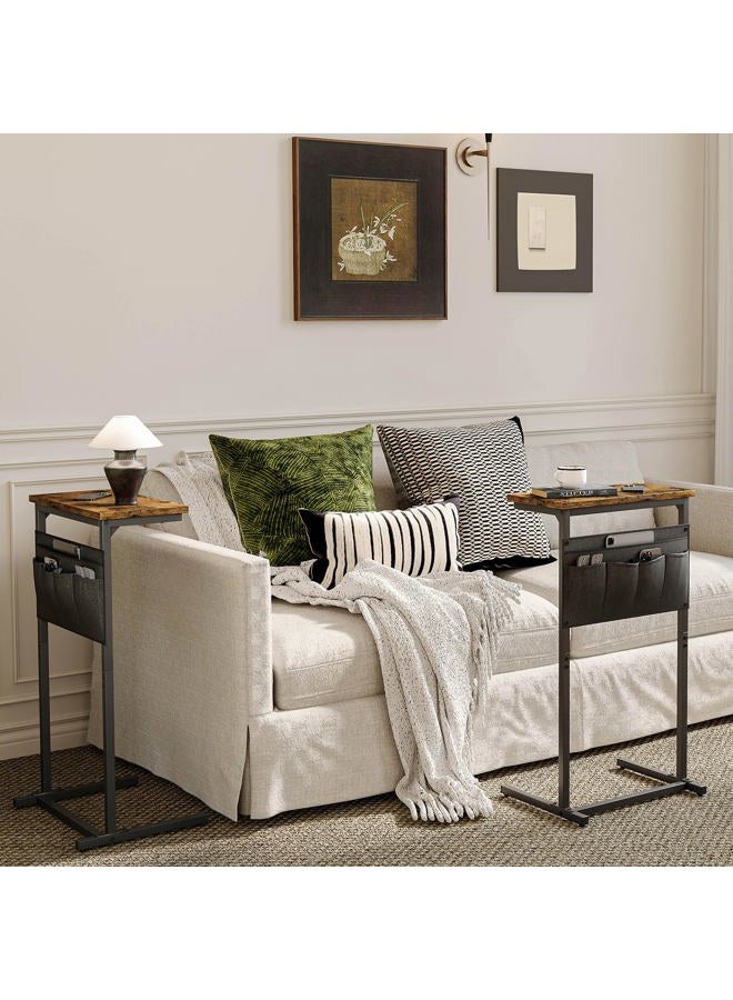 IRCPEN C Shaped End Table, Side Table for Sofa, Small TV Tray, Couch Table with Storage Bag for Small Space, Living Room, Bedroom, Home Office(Rustic Brown) - Image 2