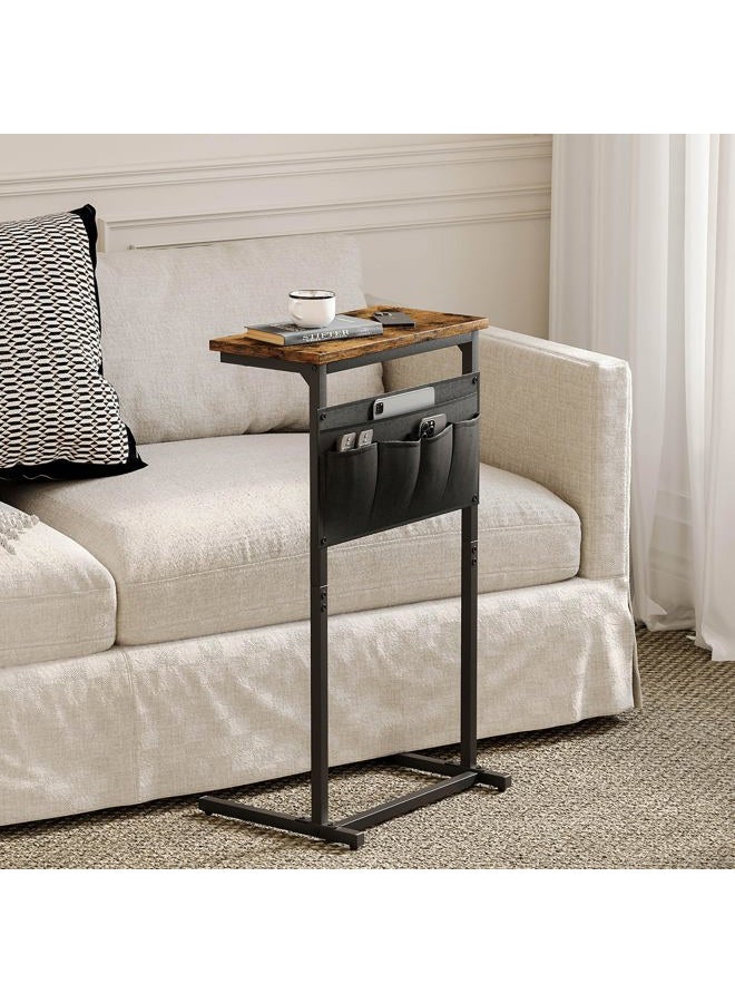 IRCPEN C Shaped End Table, Side Table for Sofa, Small TV Tray, Couch Table with Storage Bag for Small Space, Living Room, Bedroom, Home Office(Rustic Brown) - Image 5