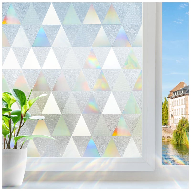 rabbitgoo Window Privacy Film Stained Glass Rainbow Privacy Clings for Glass Window Static Cling Decorative Door Covering NonAdhesive UV Blocking Prism Sticker 175 x 787 inches