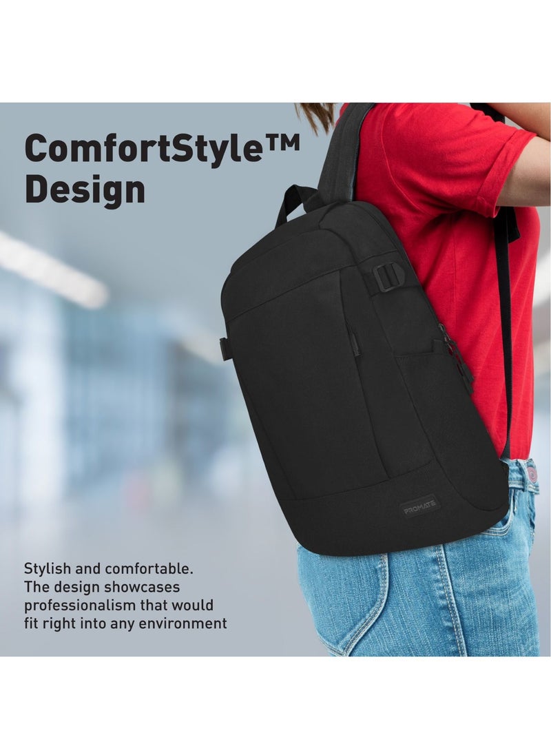 PROMATE - Promate Travel Laptop Backpack, Durable Lightweight 15.6-inch with Quick Access Side Pockets, Spacious Large Compartments, for Laptop, Tablets, Birger.Black - Image 1